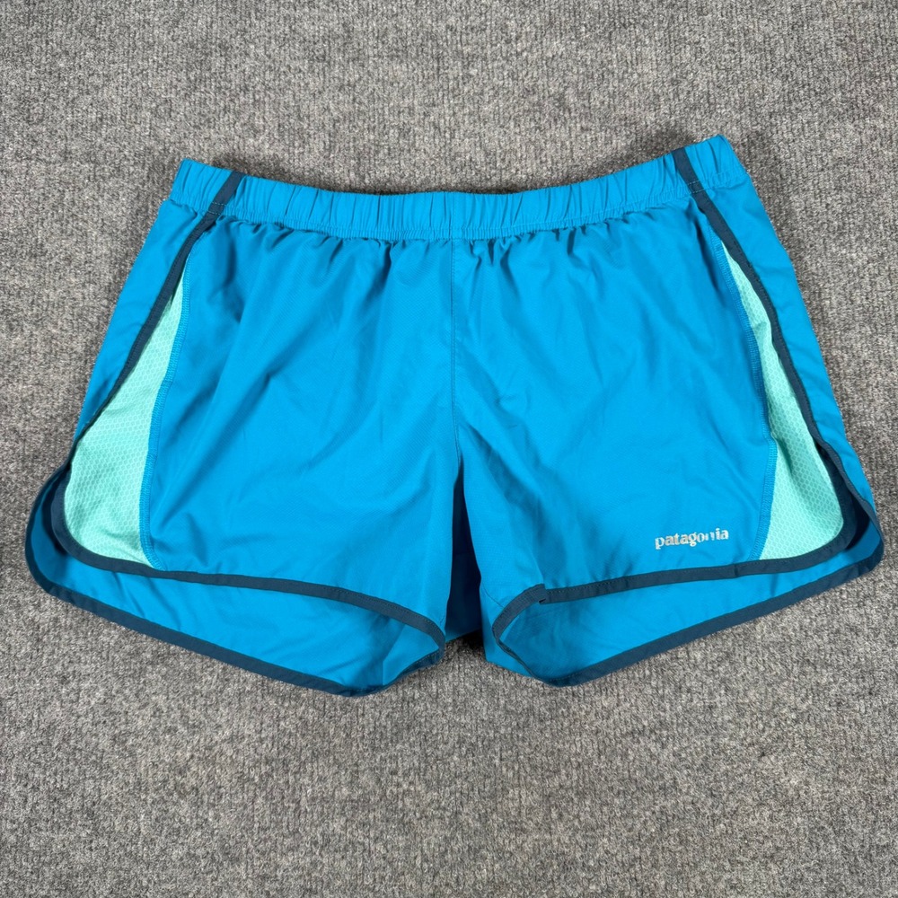 Patagonia Strider Running Shorts Womens Medium Blue Teal Mesh Athletic #4490